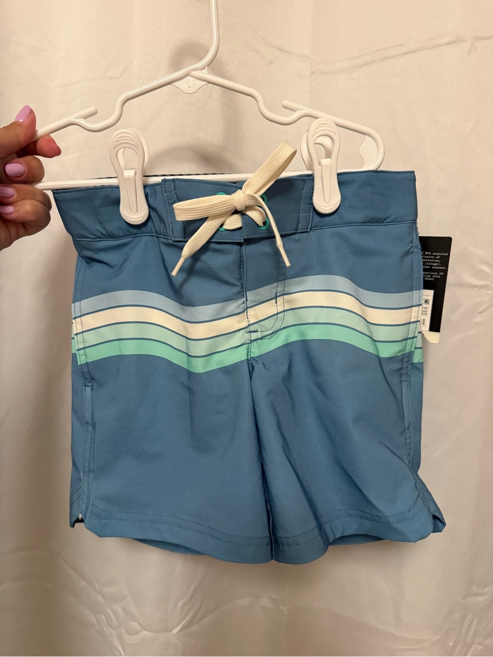 art class Blue and White Striped Swim Trunks with Cream Drawstring